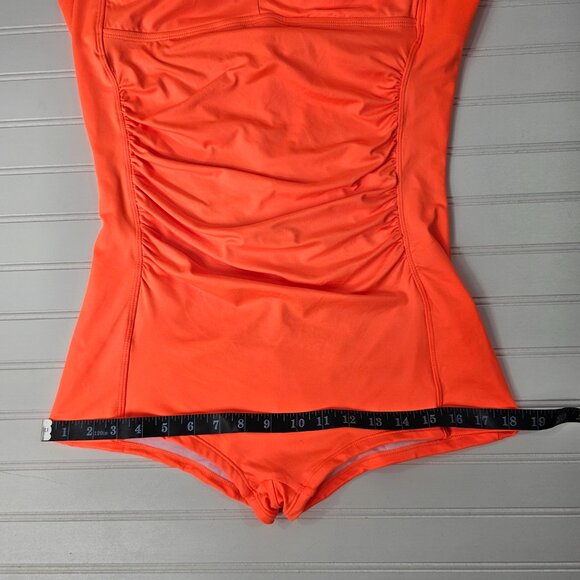 Women's Orange Retro Halter Twist Front One Piece Boy Short Swimsuit Size XL - Picture 9 of 10